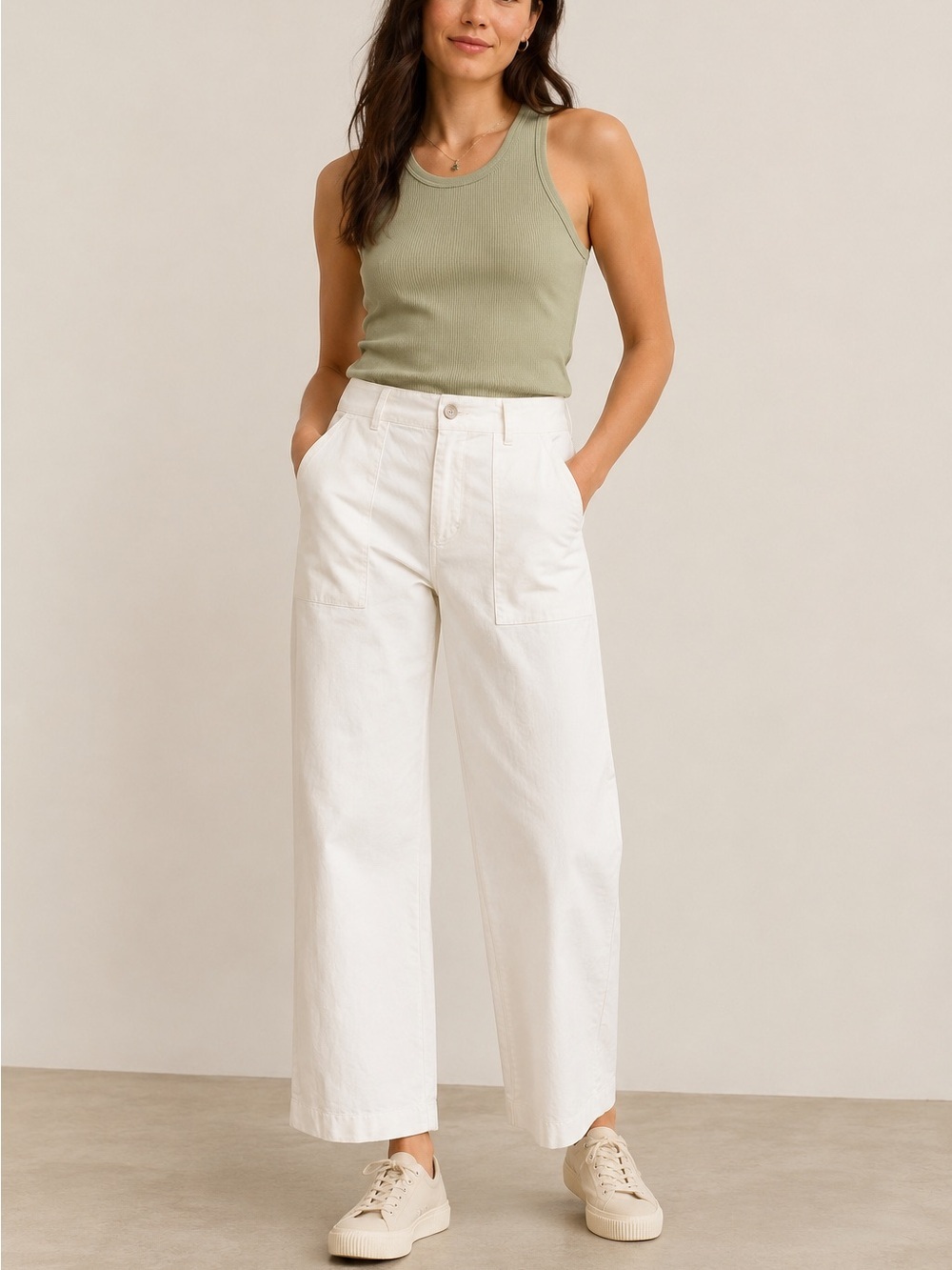 Tentree Pants Wide Leg Utility Casual White Women’s Size 12